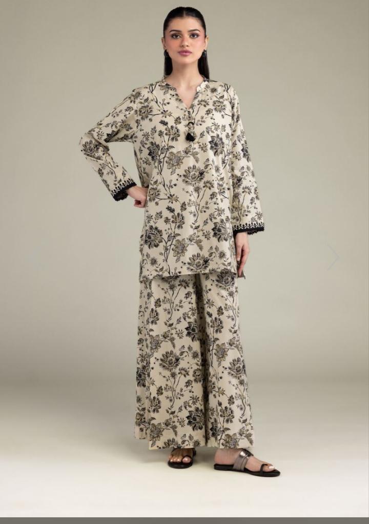 KHADDI Printed | Cotton Viscose Beige Floral Kurta And Pants
