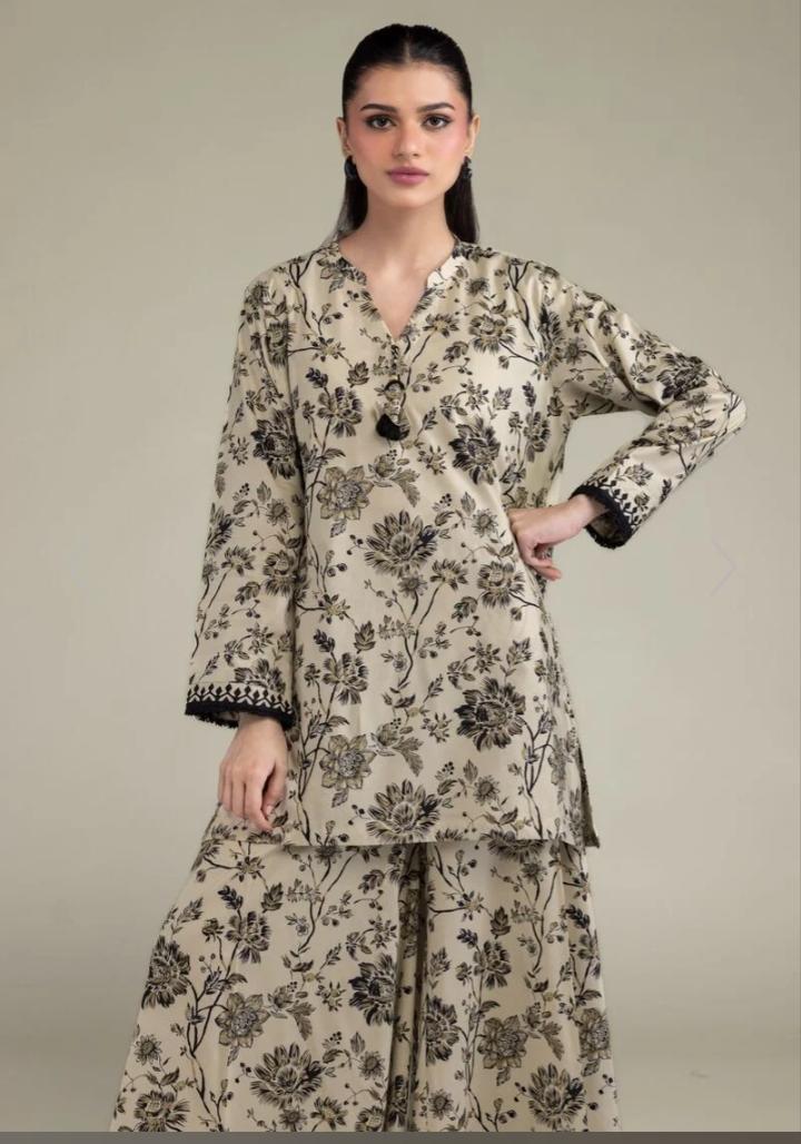KHADDI Printed | Cotton Viscose Beige Floral Kurta And Pants