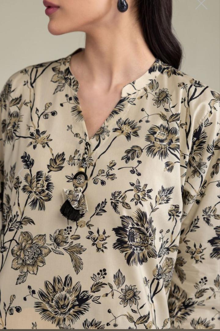 KHADDI Printed | Cotton Viscose Beige Floral Kurta And Pants