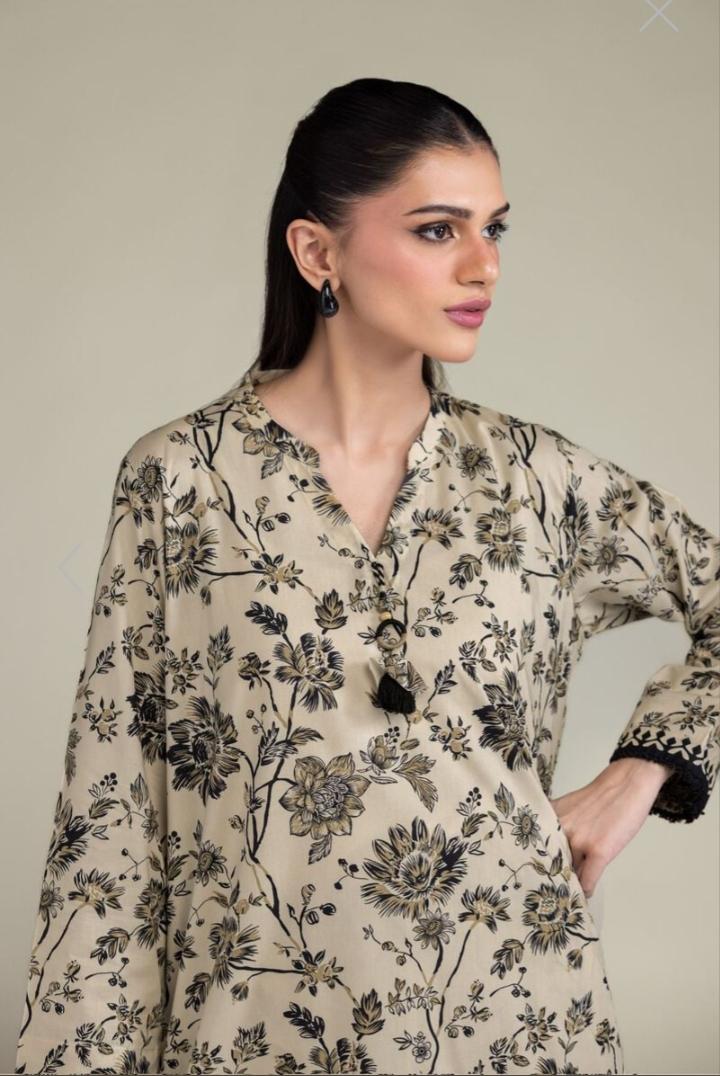KHADDI Printed | Cotton Viscose Beige Floral Kurta And Pants